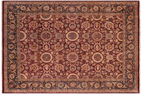 handmade Transitional Agra Tabriz Aubergine Blue Hand Knotted RECTANGLE 100% WOOL area rug 8 x 10