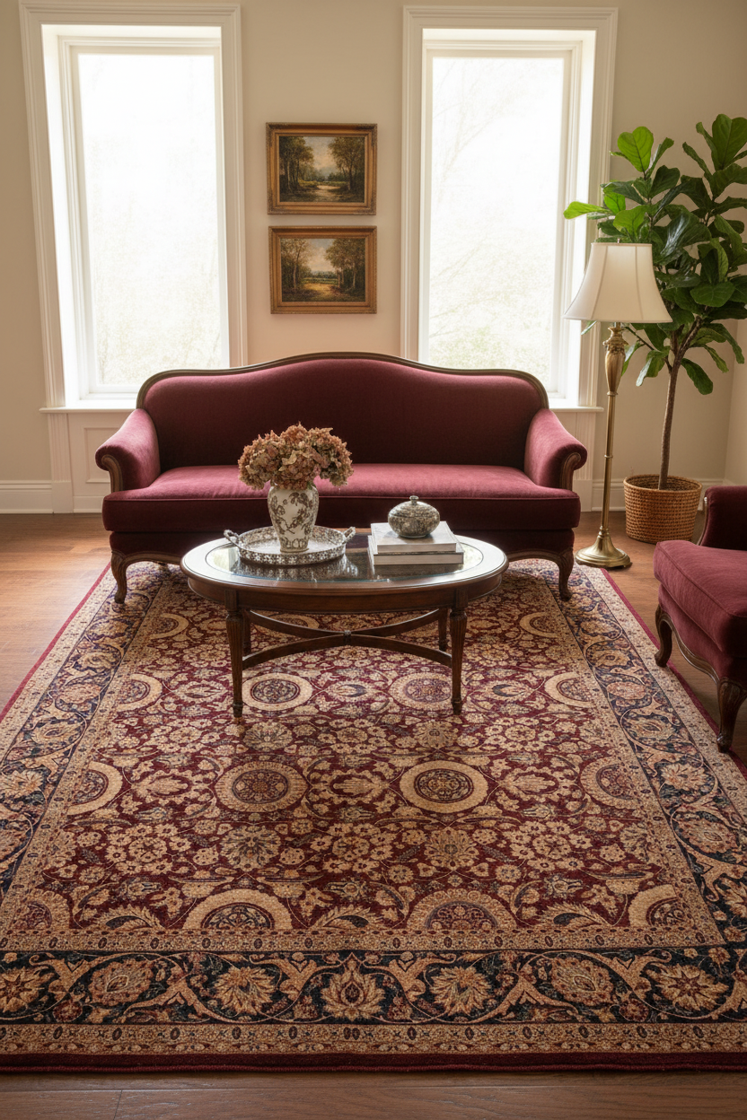 Vintage Agra Tabriz Septembe Aubergine/Blue Wool Rug - 8'2'' x 9'11''