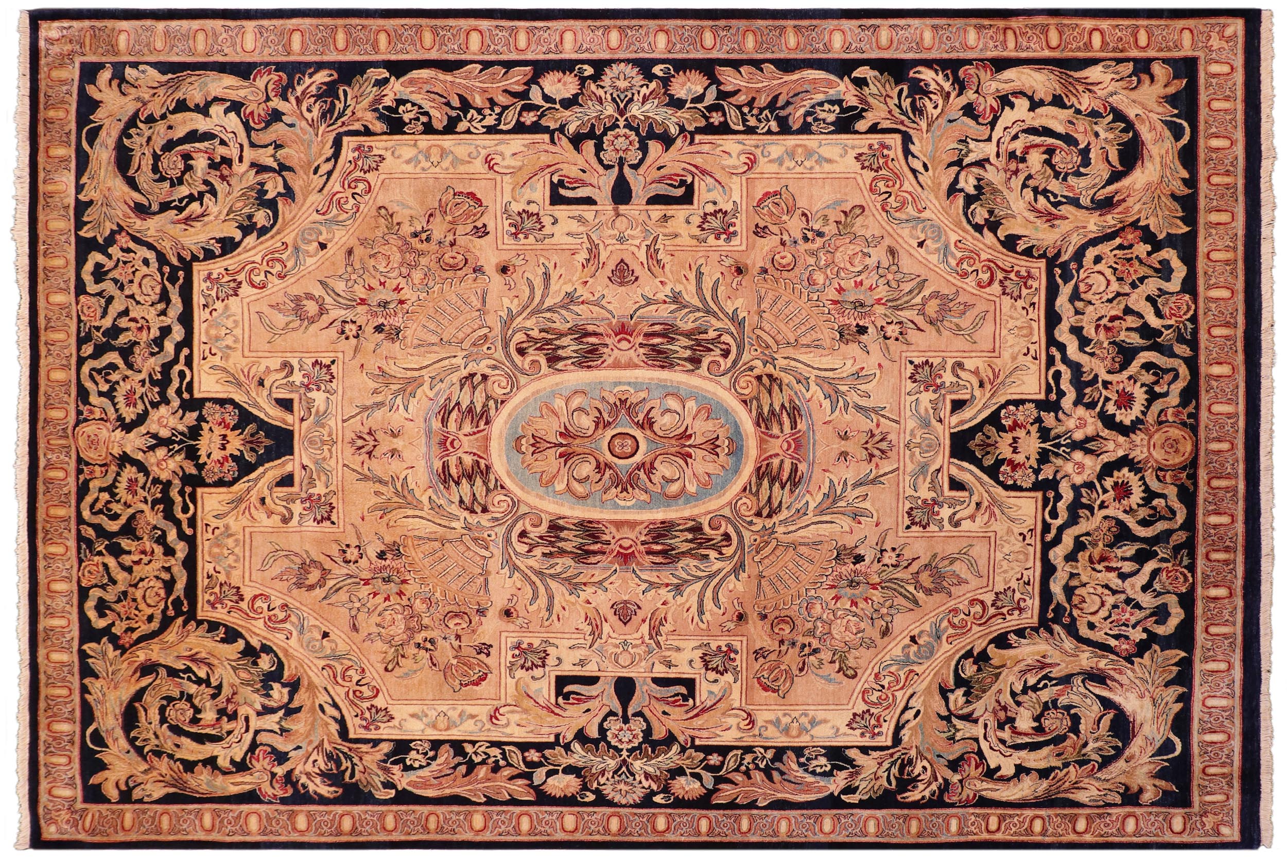 handmade Traditional Angola Tan Blue Hand Knotted RECTANGLE 100% WOOL area rug 8 x 10
