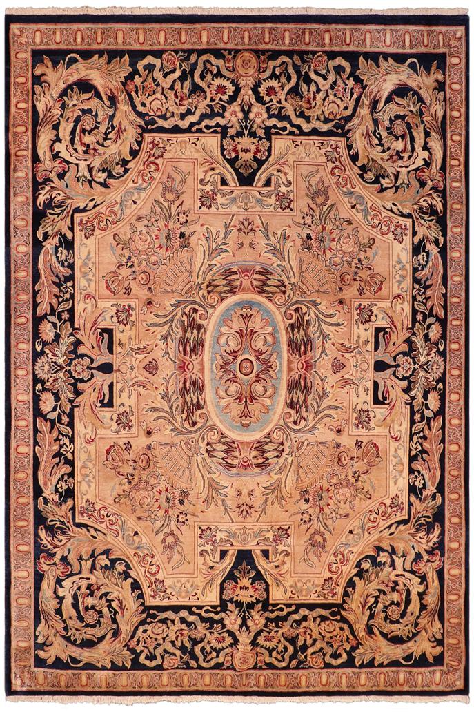 Traditional Angola Evelina Tan Blue Hand Knotted Area rugs 8 x 10