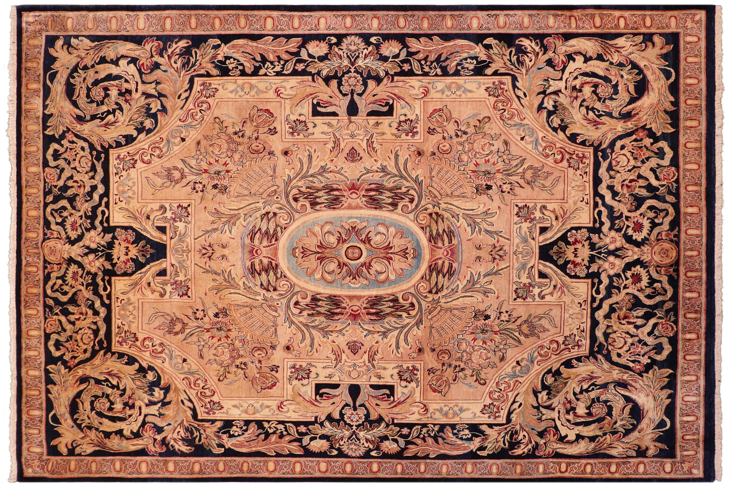 handmade Traditional Angola Tan Blue Hand Knotted RECTANGLE 100% WOOL area rug 8x10