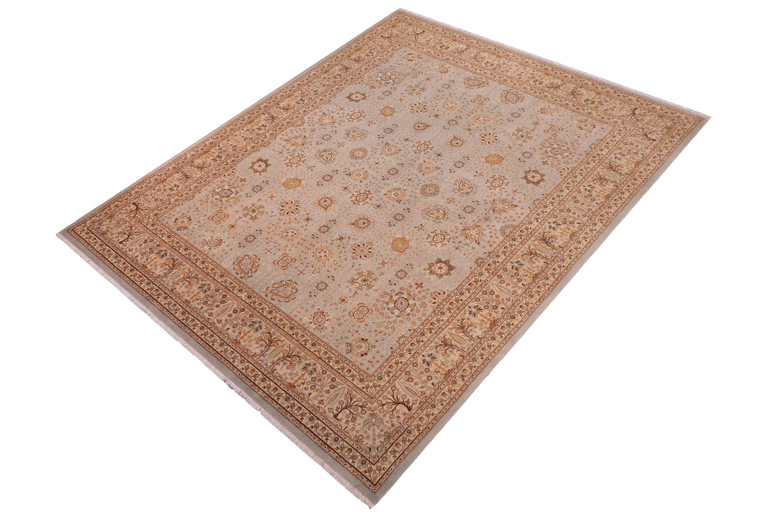handmade Traditional Design Lt. Blue Tan Hand Knotted RECTANGLE 100% WOOL area rug 8' x 10'