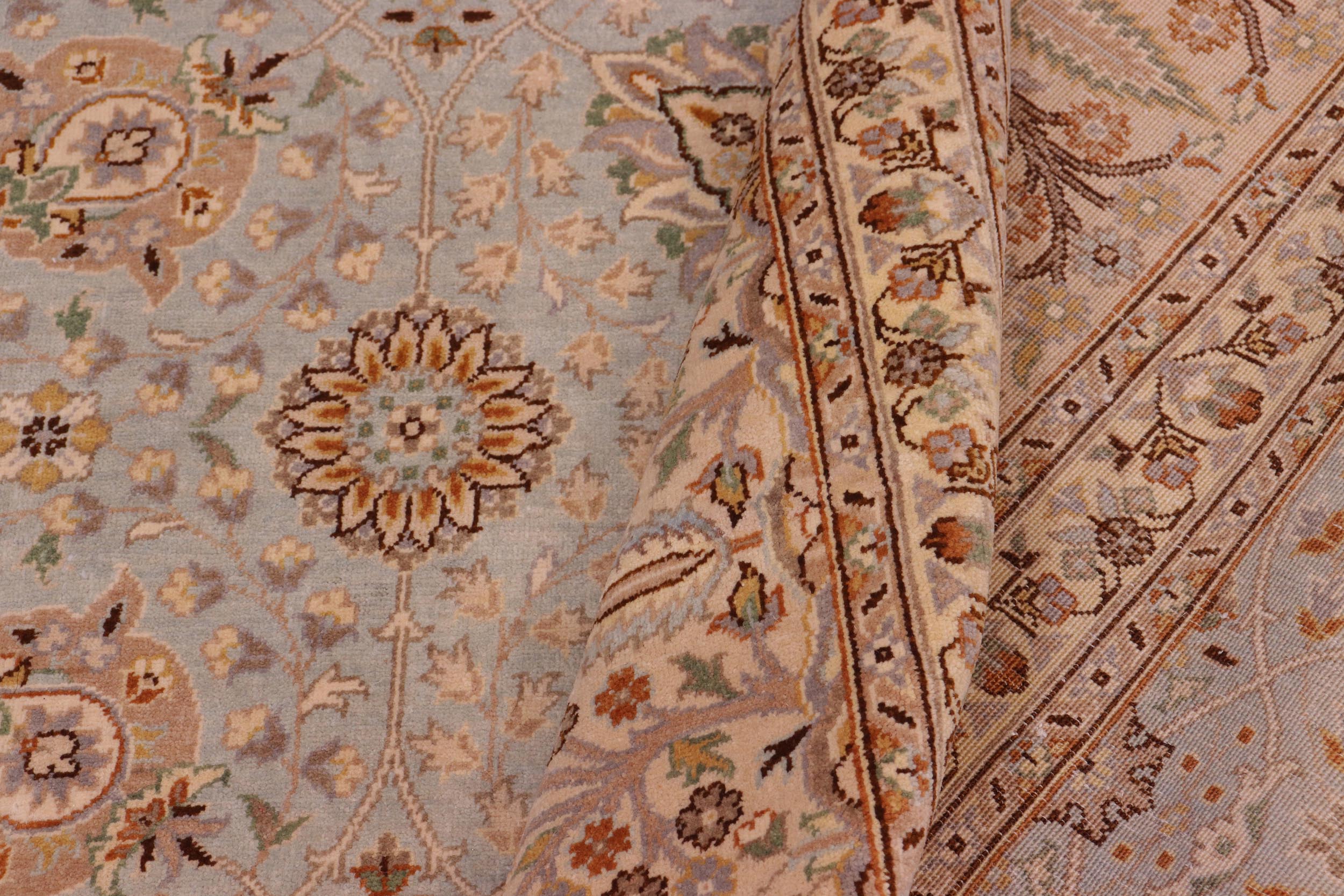 handmade Traditional Design Lt. Blue Tan Hand Knotted RECTANGLE 100% WOOL area rug 8' x 10'