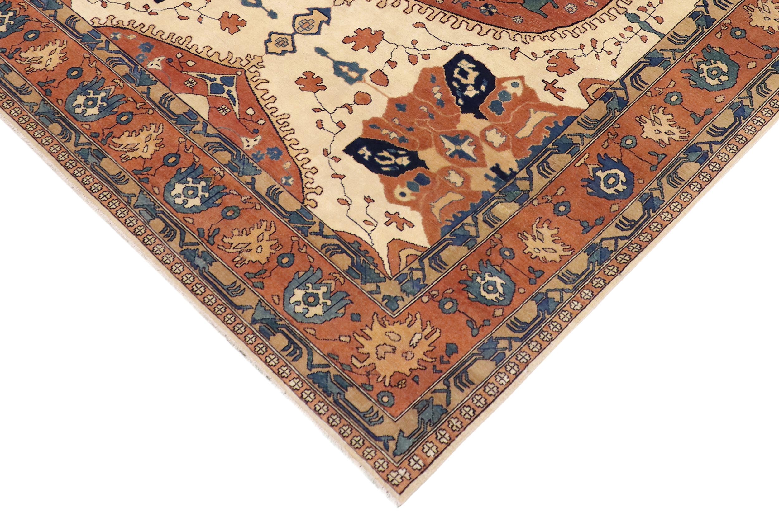 handmade Traditional Kafkaz Beige Rust Hand Knotted RECTANGLE 100% WOOL area rug 9' x 13'