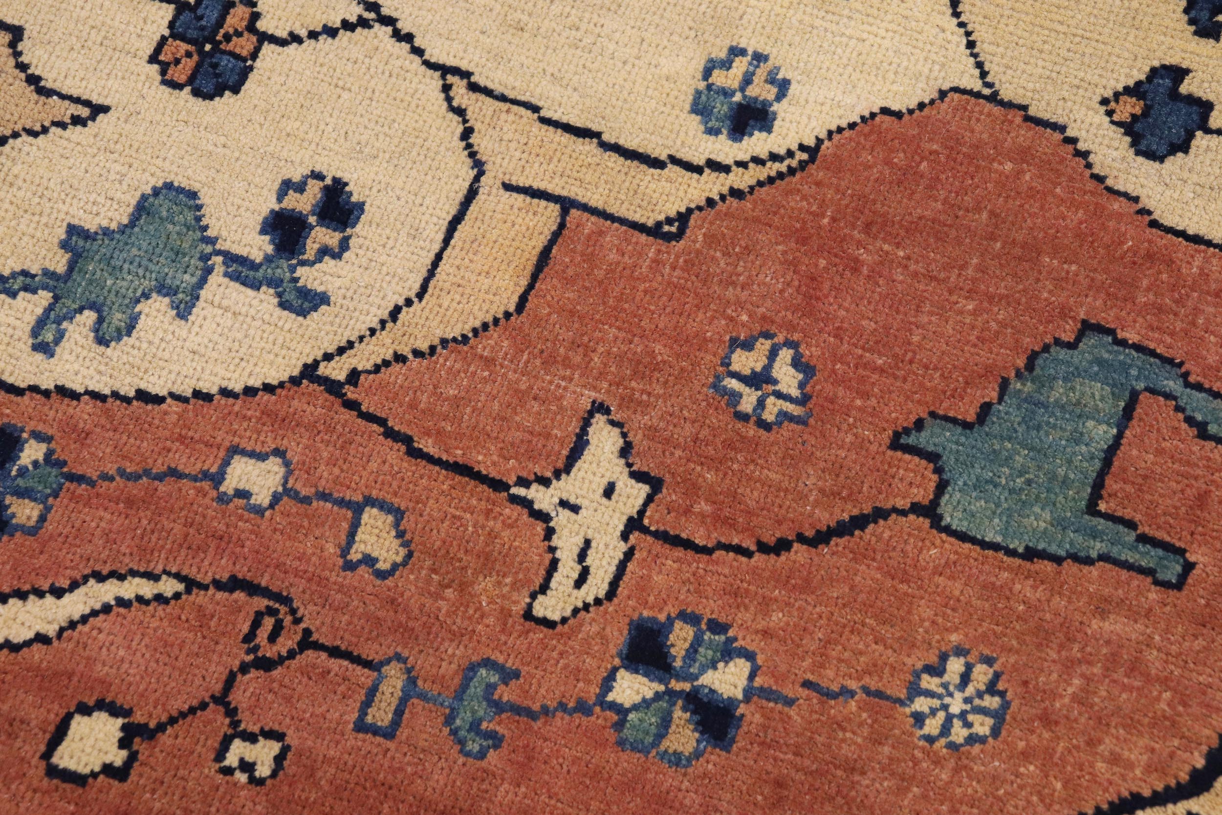 handmade Traditional Kafkaz Beige Rust Hand Knotted RECTANGLE 100% WOOL area rug 9' x 13'