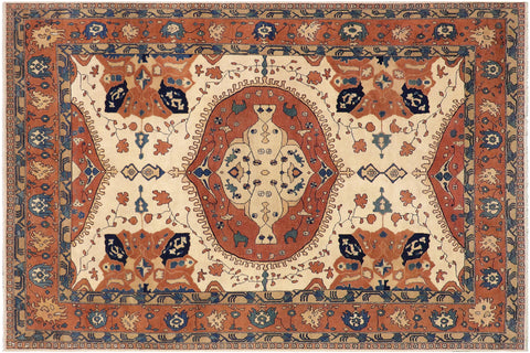 handmade Traditional Kafkaz Beige Rust Hand Knotted RECTANGLE 100% WOOL area rug 9' x 13'