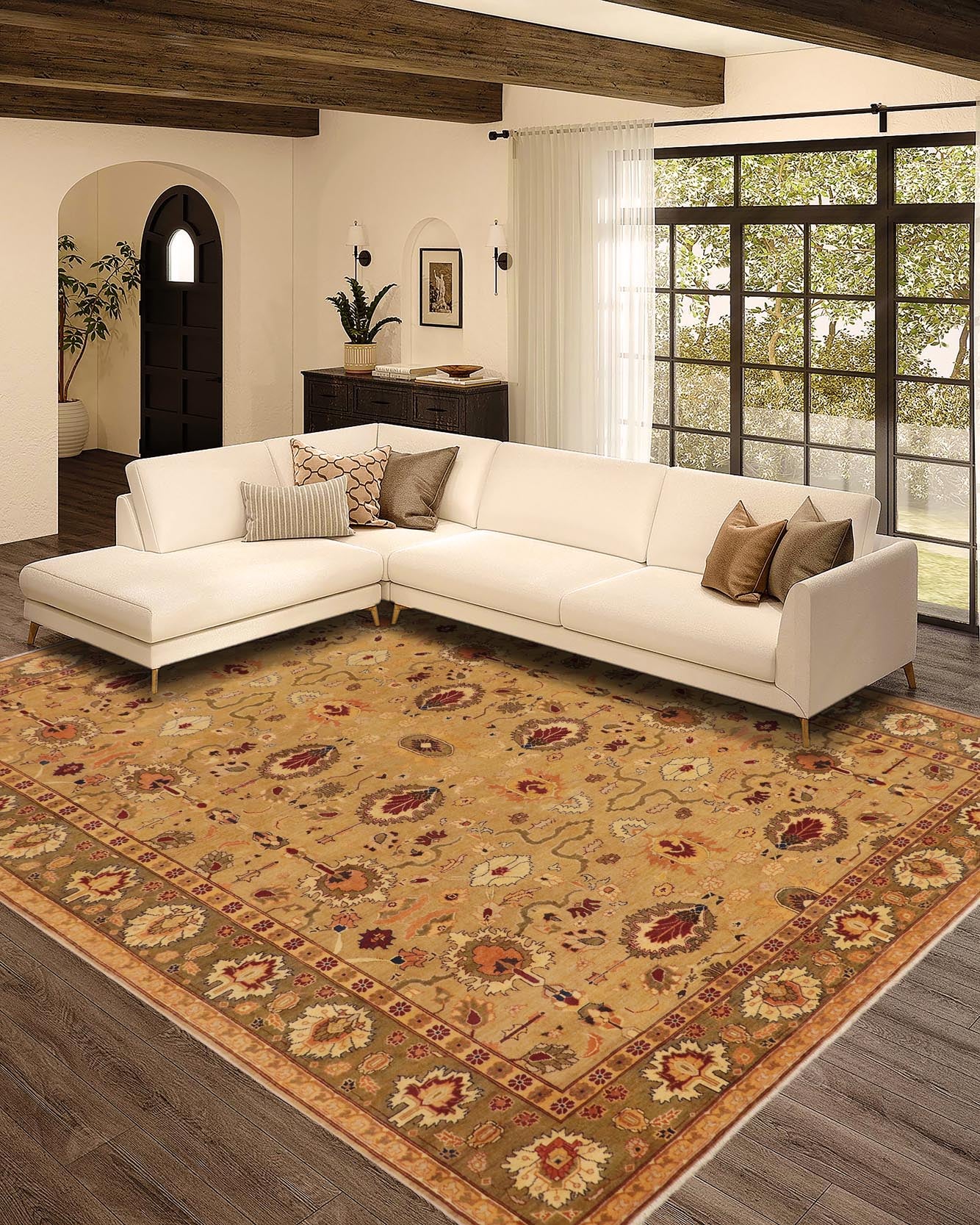 handmade Traditional Antique Tan Olive Green Hand Knotted RECTANGLE 100% WOOL area rug 10x13