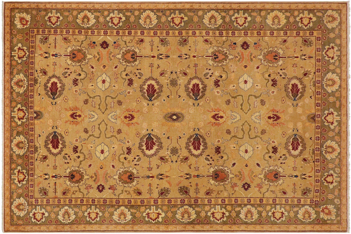 handmade Traditional Antique Tan Olive Green Hand Knotted RECTANGLE 100% WOOL area rug 10x13