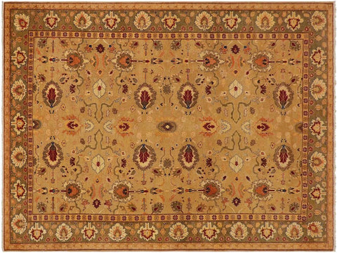 handmade Traditional Antique Gold Olive Green Hand Knotted RECTANGLE 100% WOOL area rug 9x12