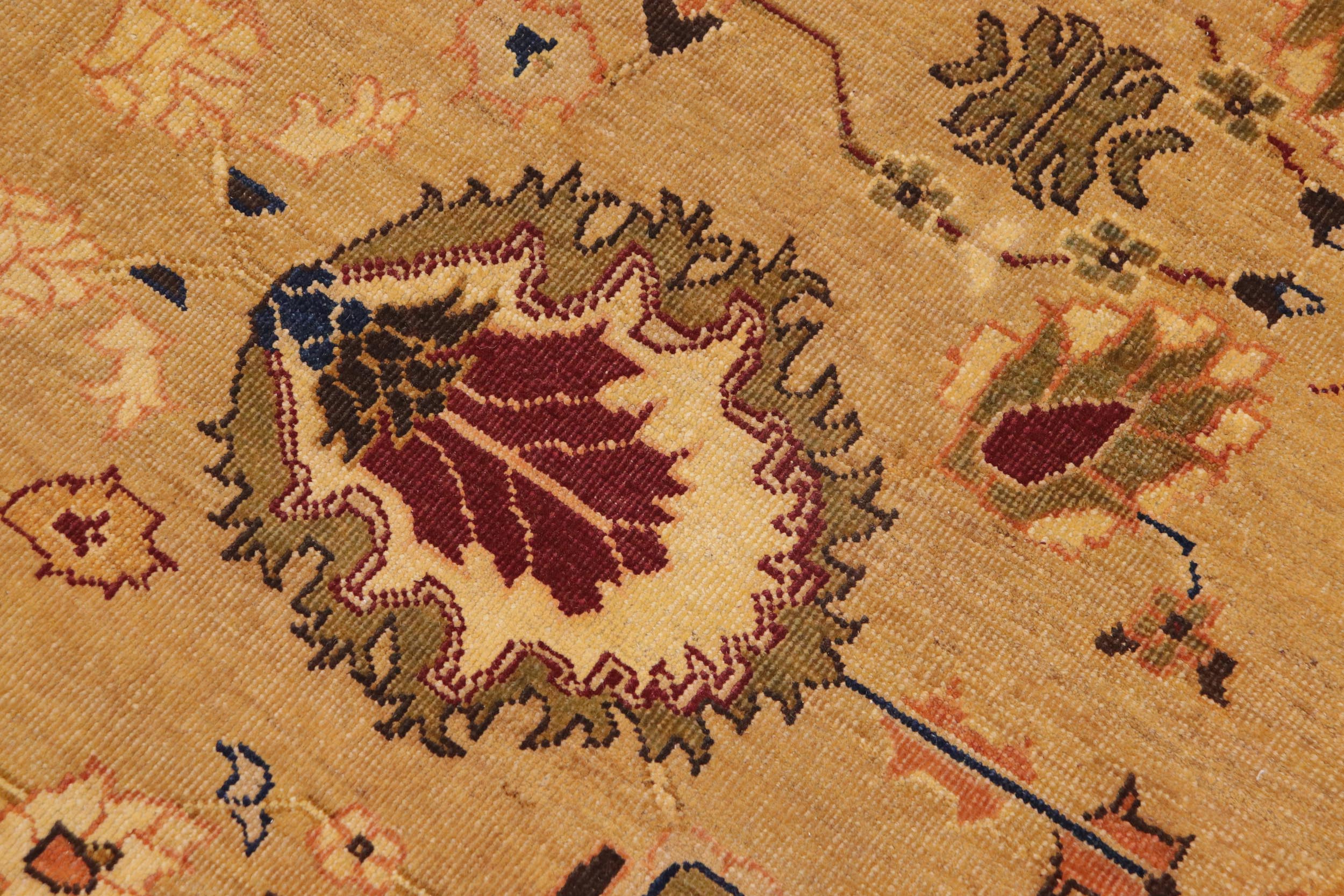 handmade Traditional Antique Tan Olive Green Hand Knotted RECTANGLE 100% WOOL area rug 10x13