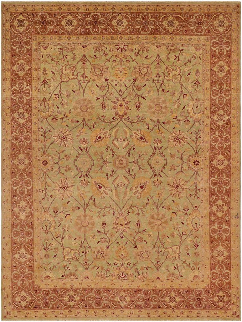 handmade Traditional Antique Lt. Green Lt. Brown Hand Knotted RECTANGLE 100% WOOL area rug 9x12