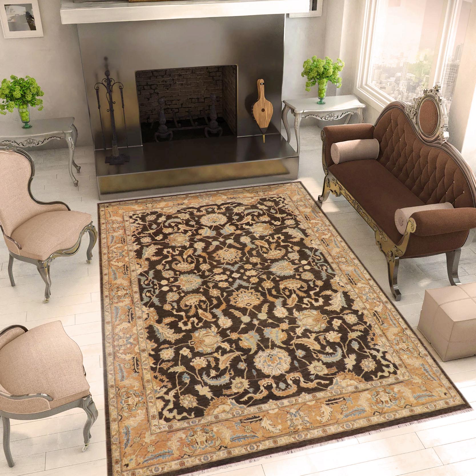 handmade Traditional Kafkaz Charcoal Brown Hand Knotted RECTANGLE 100% WOOL area rug 9x11