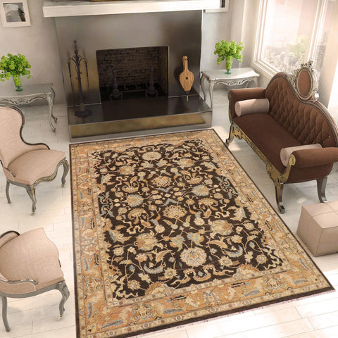 handmade Traditional Kafkaz Charcoal Brown Hand Knotted RECTANGLE 100% WOOL area rug 9x11