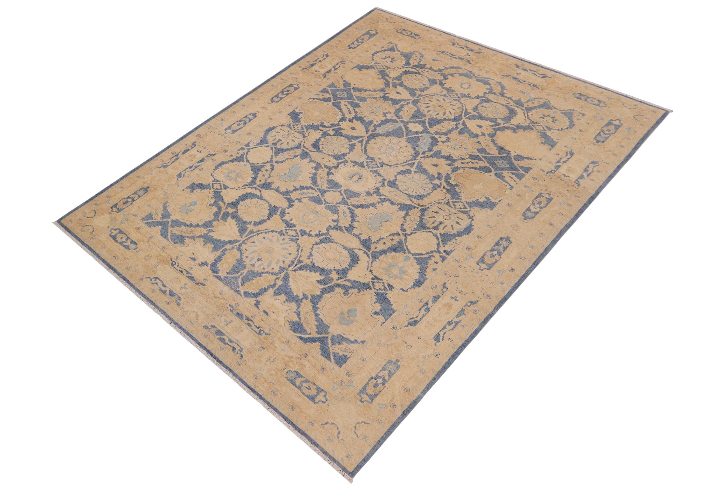 handmade Transitional Kafkaz Blue Beige Hand Knotted RECTANGLE 100% WOOL area rug 9' x 12'