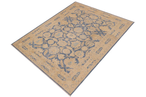 handmade Transitional Kafkaz Blue Beige Hand Knotted RECTANGLE 100% WOOL area rug 9' x 12'