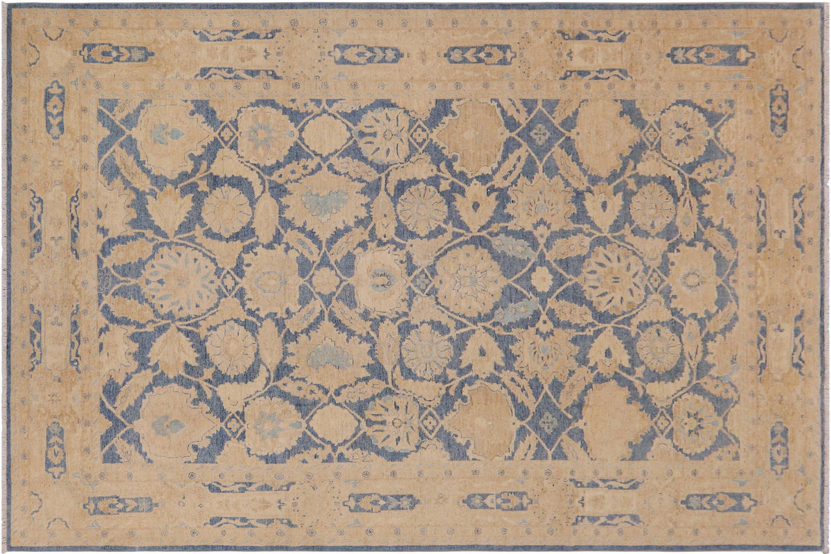 handmade Transitional Kafkaz Blue Beige Hand Knotted RECTANGLE 100% WOOL area rug 9' x 12'