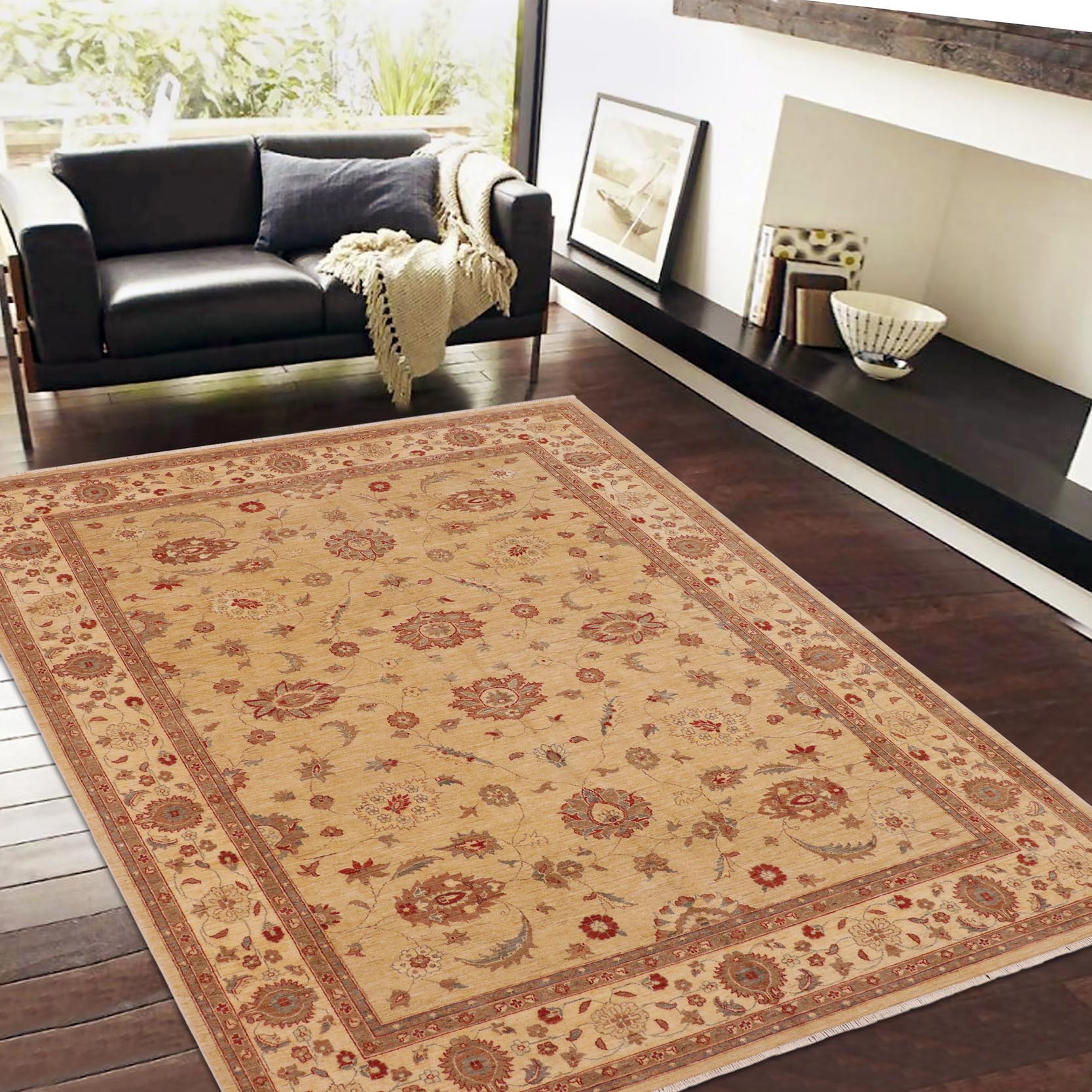 handmade Traditional Kafkaz Tan Beige Hand Knotted RECTANGLE 100% WOOL area rug 9x12