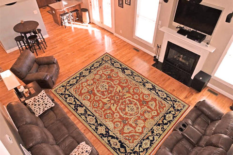 handmade Traditional Kafkaz Rust Blue Hand Knotted RECTANGLE 100% WOOL area rug 9X12