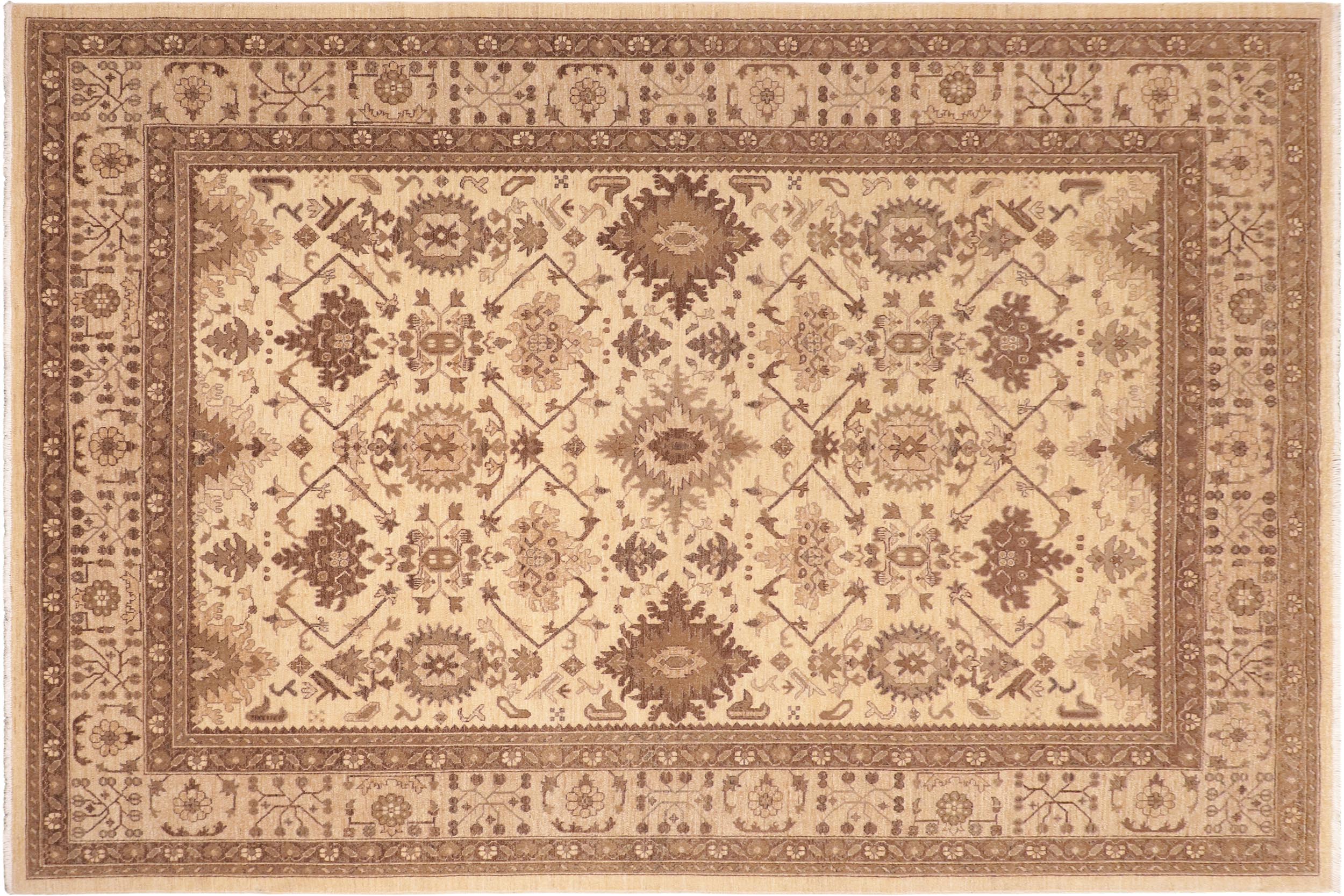 handmade Geometric Kafkaz Ivory Lt. Tan Hand Knotted RECTANGLE 100% WOOL area rug 8' x 10'