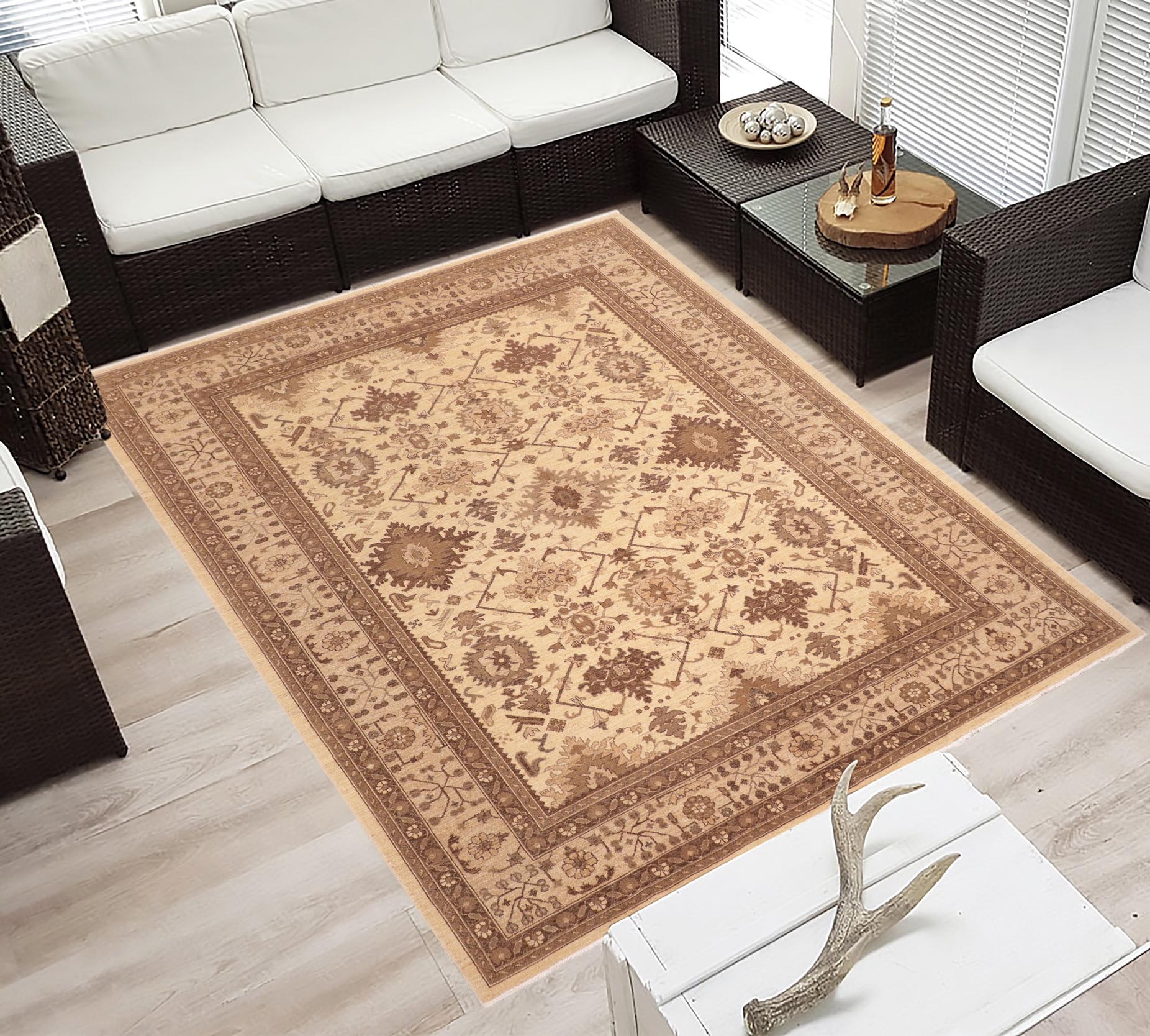 handmade Geometric Kafkaz Ivory Lt. Tan Hand Knotted RECTANGLE 100% WOOL area rug 8' x 10'