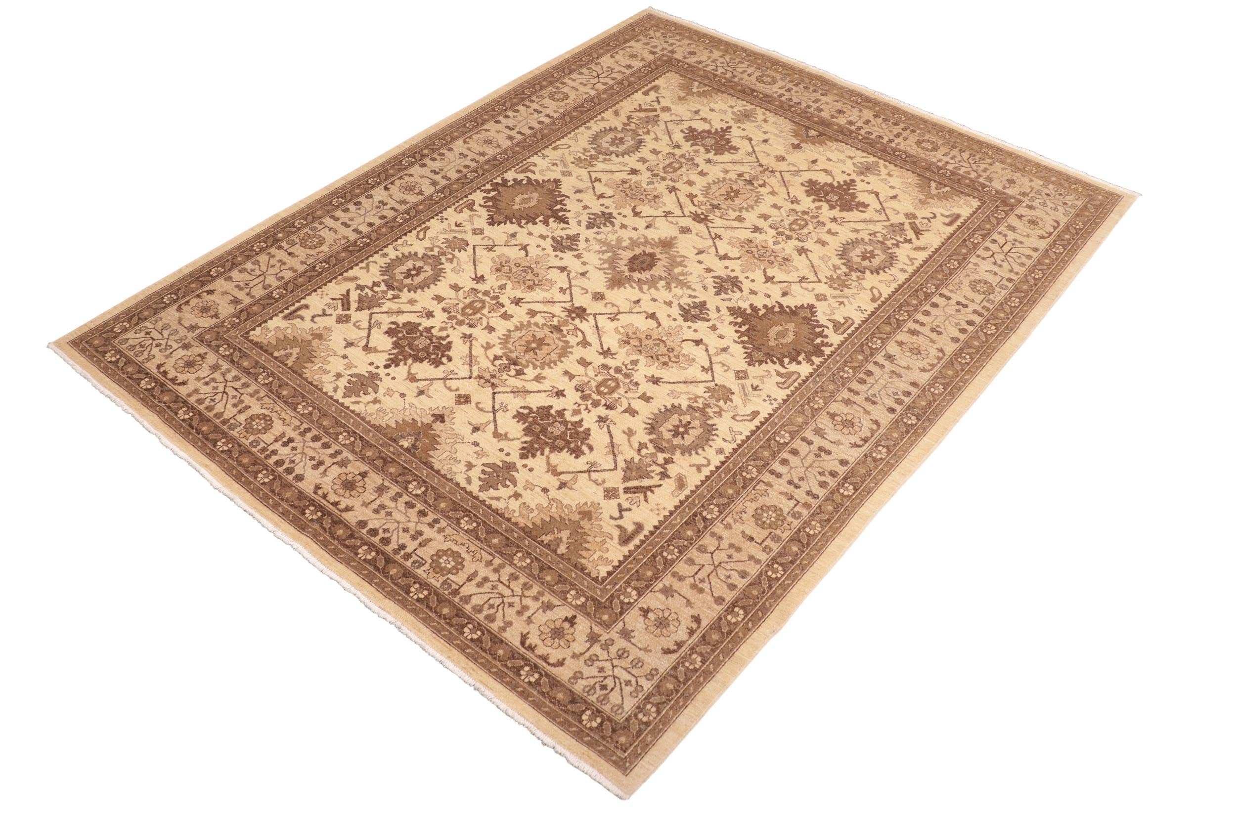 handmade Geometric Kafkaz Ivory Lt. Tan Hand Knotted RECTANGLE 100% WOOL area rug 8' x 10'