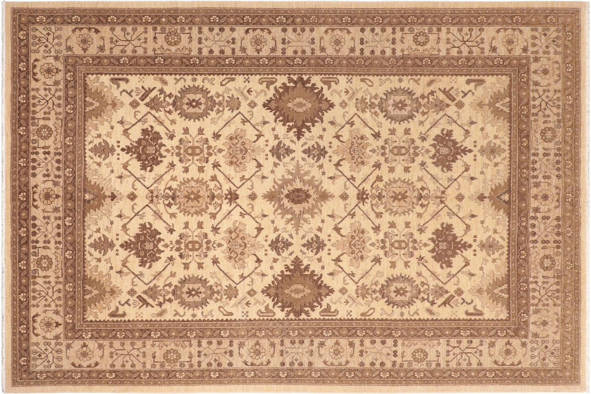 handmade Geometric Kafkaz Ivory Lt. Tan Hand Knotted RECTANGLE 100% WOOL area rug 8' x 10'