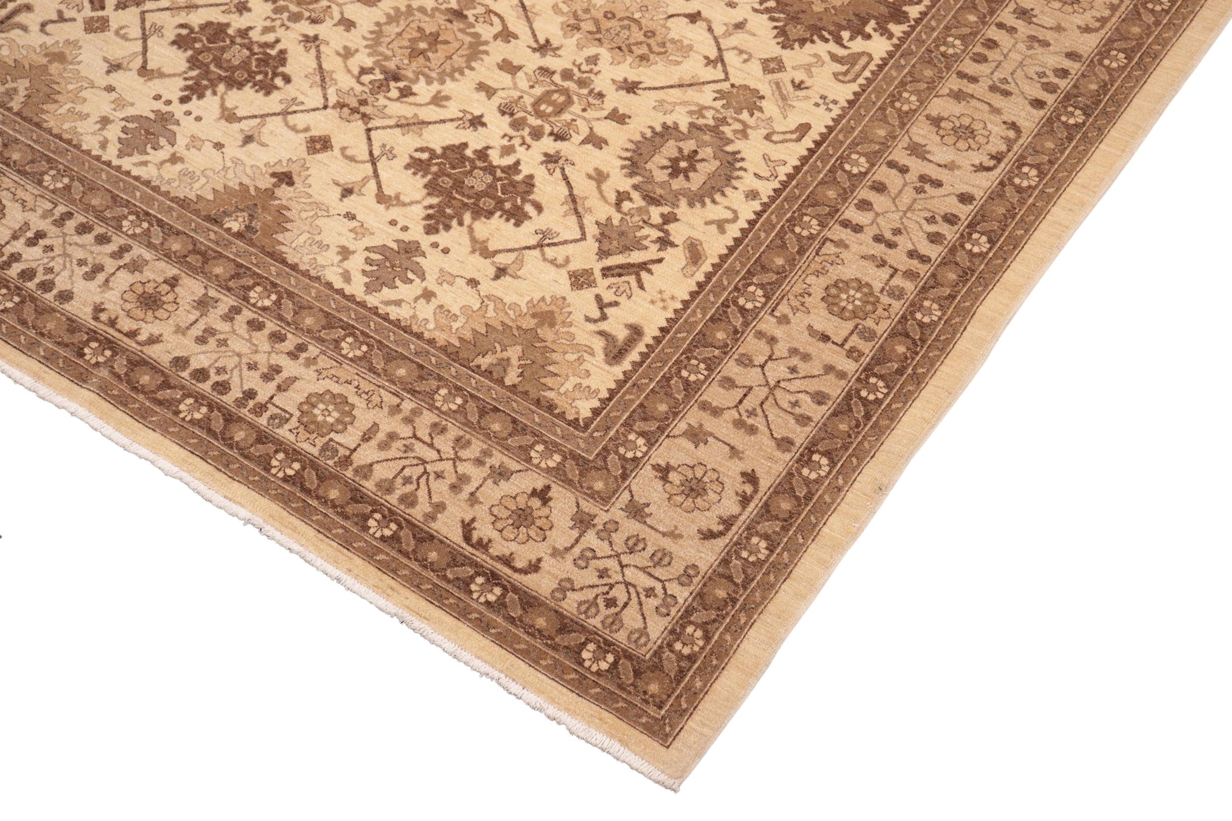 handmade Geometric Kafkaz Ivory Lt. Tan Hand Knotted RECTANGLE 100% WOOL area rug 8' x 10'