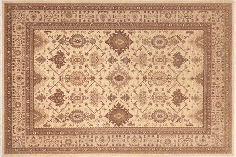 handmade Geometric Kafkaz Ivory Lt. Tan Hand Knotted RECTANGLE 100% WOOL area rug 8' x 10'