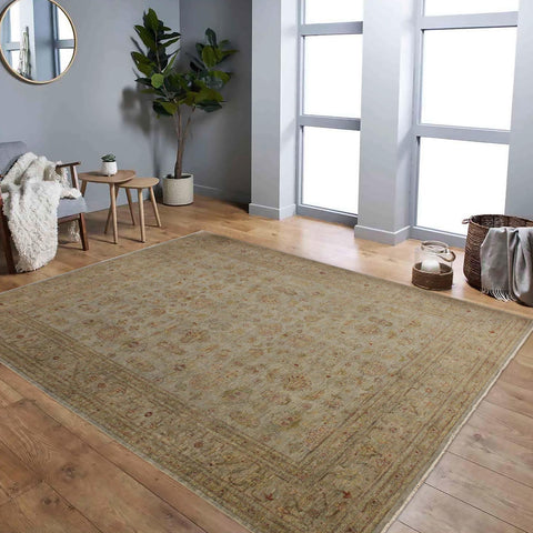 handmade Over Dyed Over Dyed Grayish Blu Gold Hand Knotted RECTANGLE 100% WOOL area rug 8' x 10'