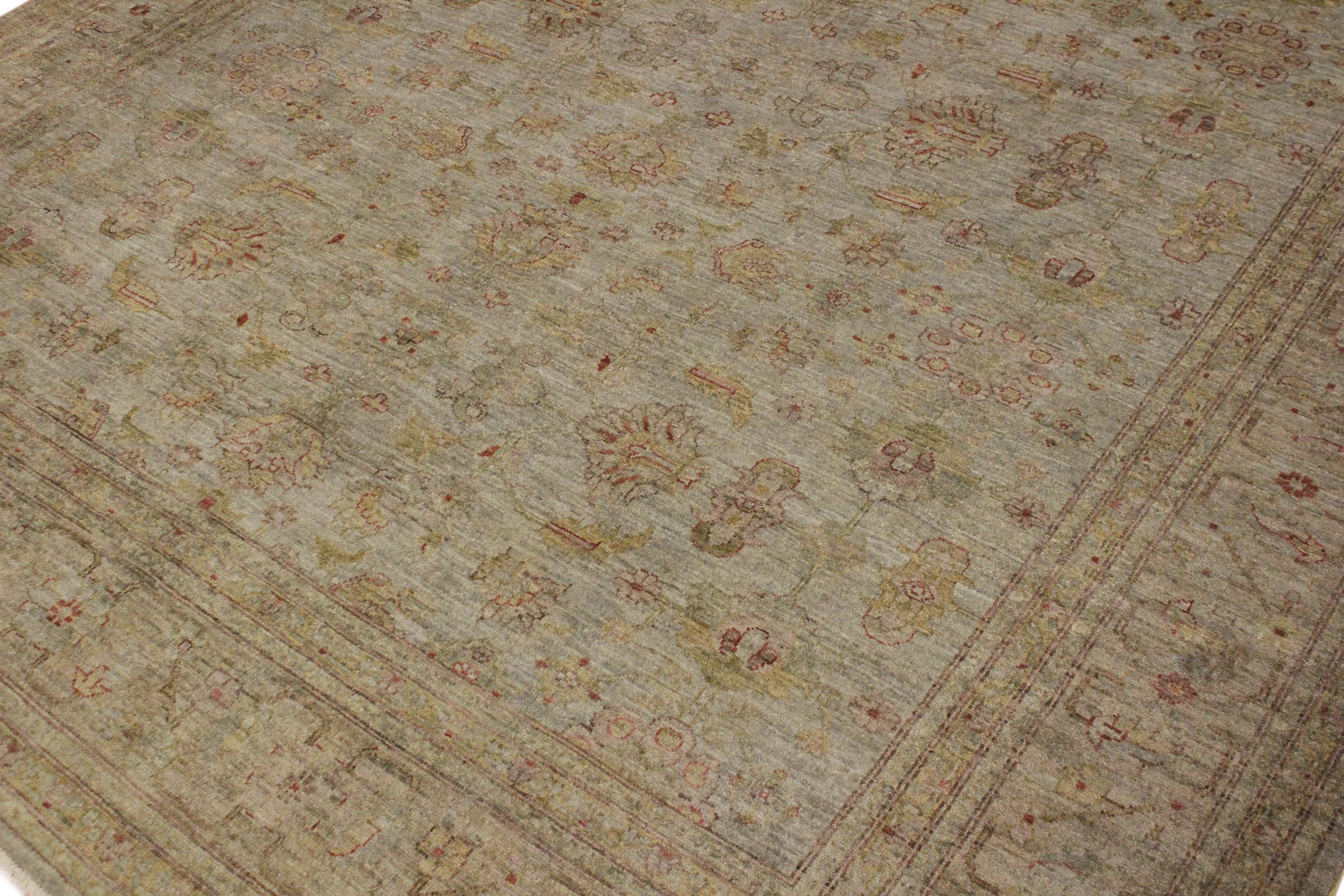 handmade Over Dyed Over Dyed Grayish Blu Gold Hand Knotted RECTANGLE 100% WOOL area rug 8' x 10'
