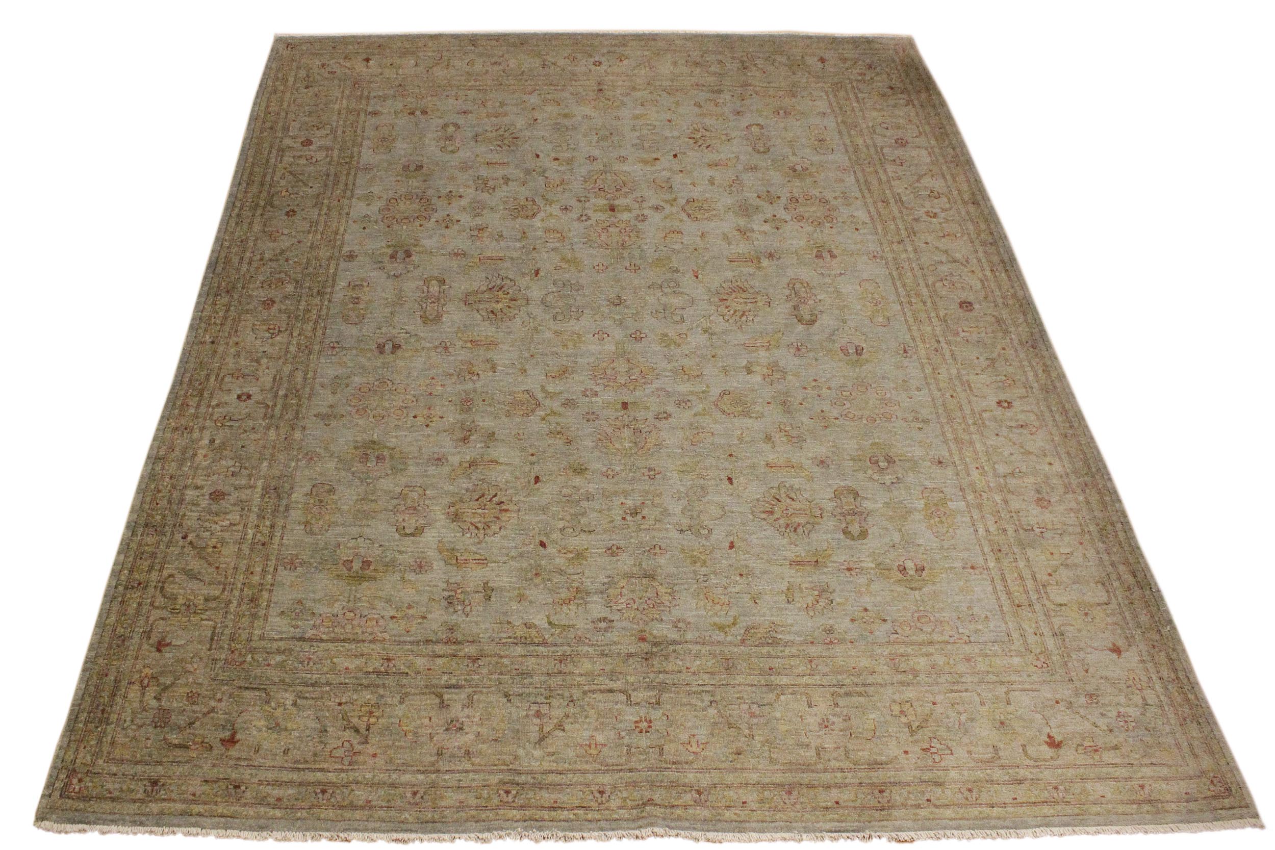 handmade Over Dyed Over Dyed Grayish Blu Gold Hand Knotted RECTANGLE 100% WOOL area rug 8' x 10'