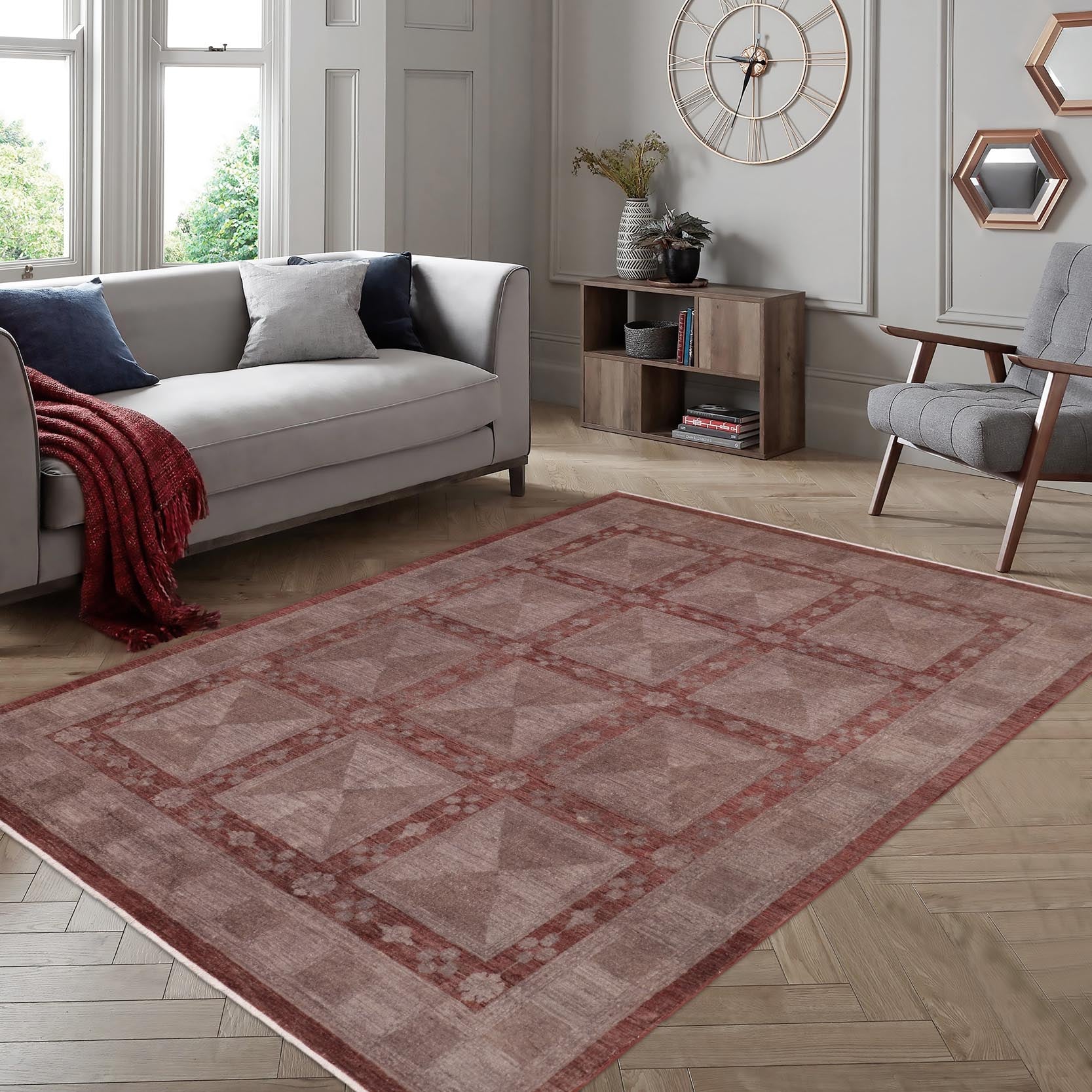 handmade Over Dyed Over Dyed Gray Red Hand Knotted RECTANGLE 100% WOOL area rug 8' x 10'