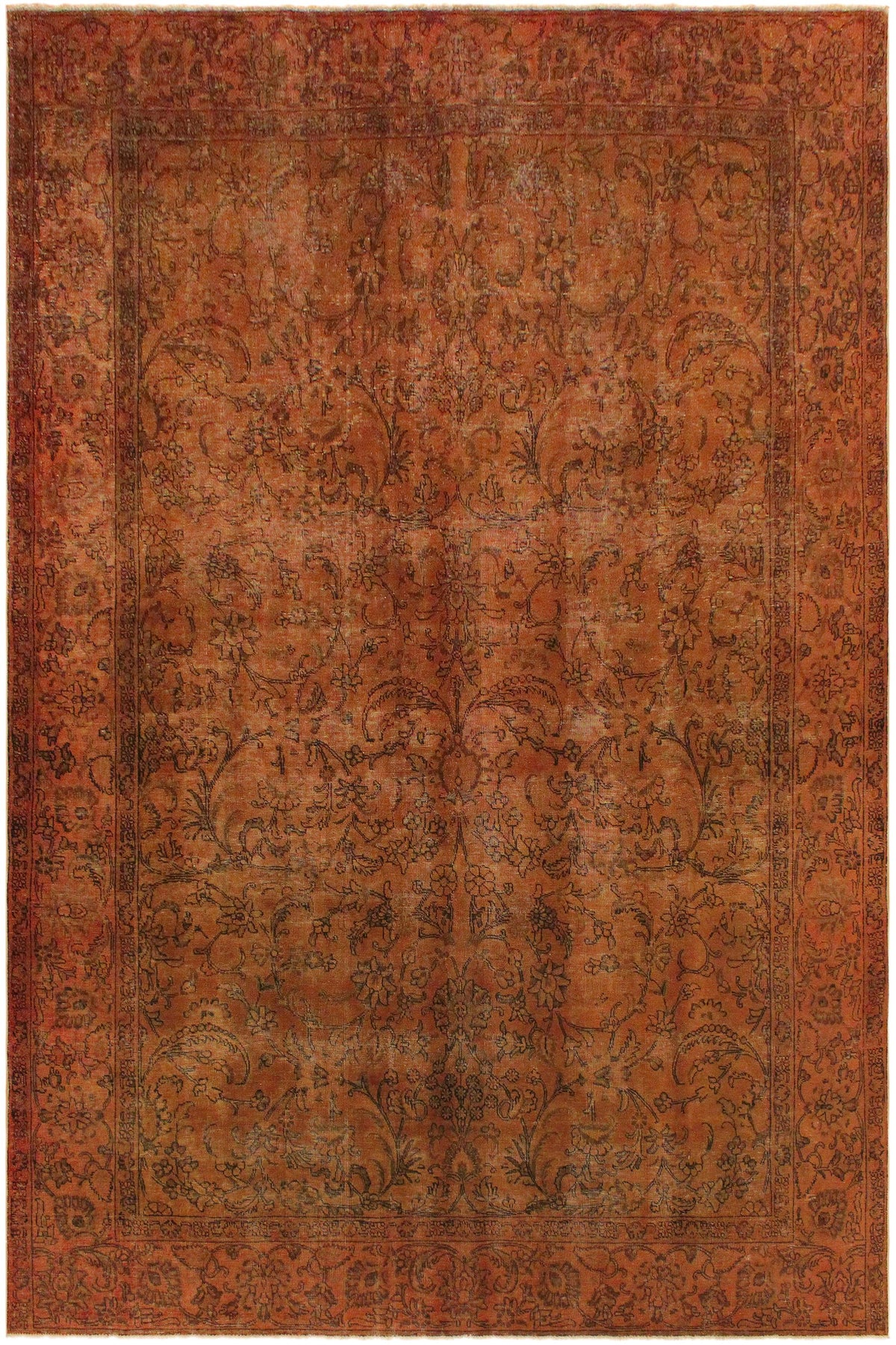 Vintage Distressed Persian Florenci Rust/Brown Wool Rug - 8'0''X11'2''