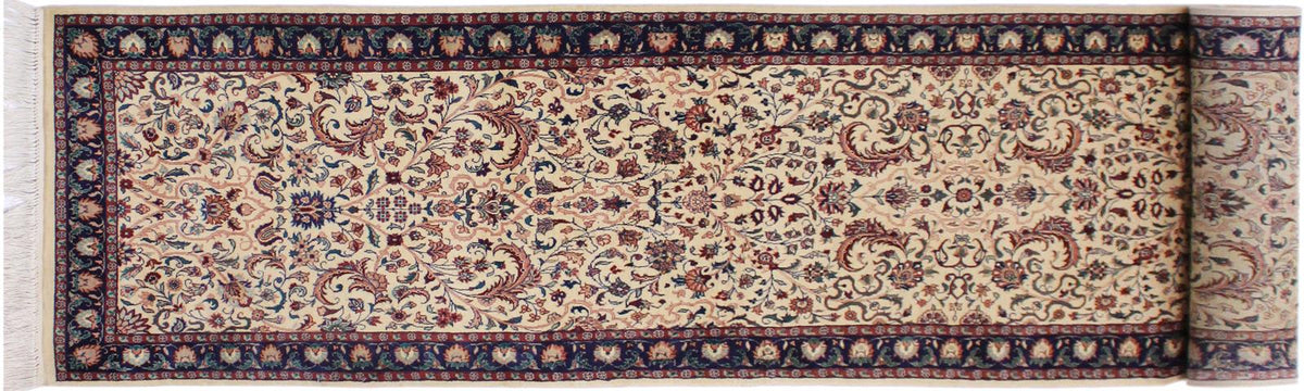 handmade Traditional Kashan Beige Blue Hand Knotted RUNNER 100% WOOL area rug 3x12