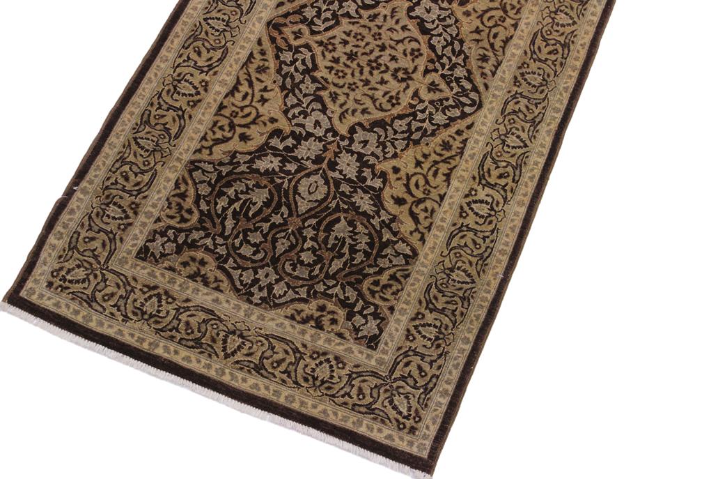 handmade Transitional Veg Dye Brown Gray Hand Knotted RUNNER 100% WOOL area rug 3'X11'