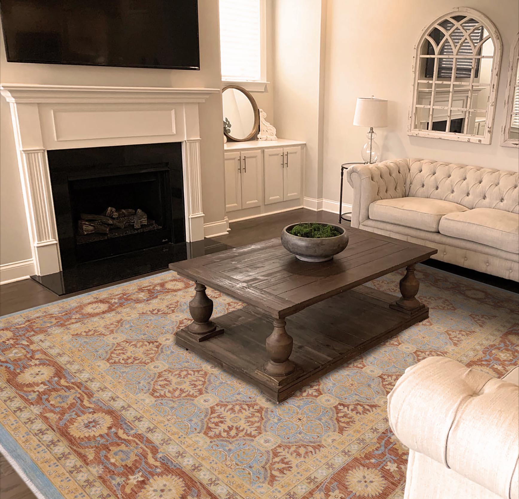 handmade Transitional Kafkaz Lt. Blue Brown Hand Knotted RECTANGLE 100% WOOL area rug 9' x 12'