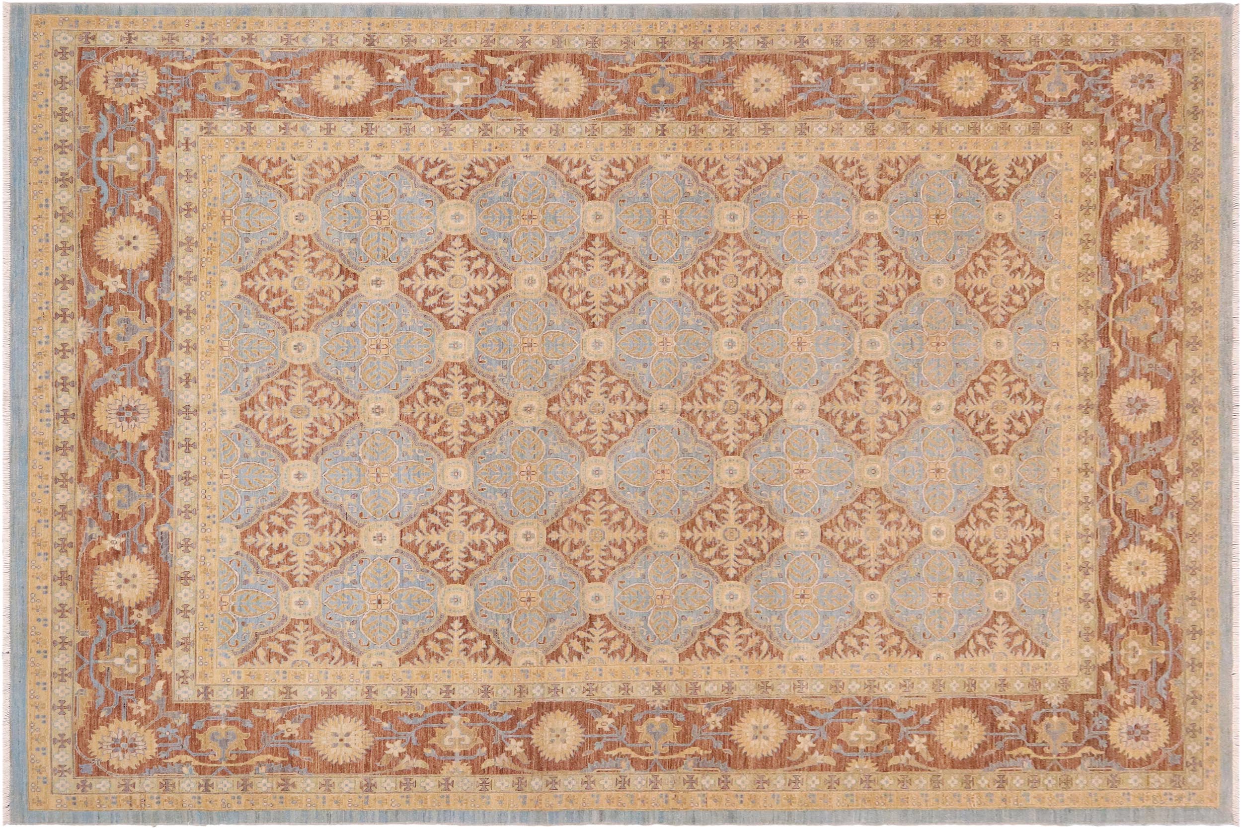 handmade Transitional Kafkaz Lt. Blue Brown Hand Knotted RECTANGLE 100% WOOL area rug 9' x 12'