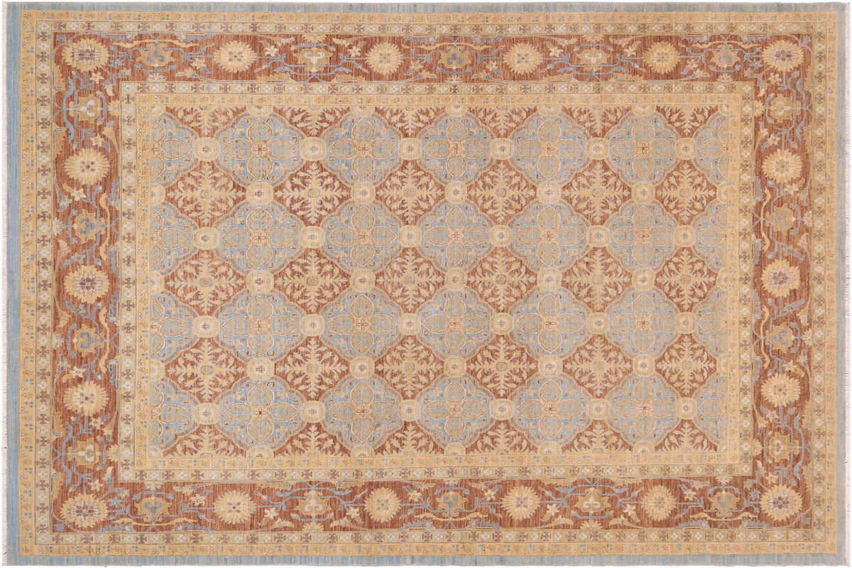 handmade Transitional Kafkaz Lt. Blue Brown Hand Knotted RECTANGLE 100% WOOL area rug 9' x 12'