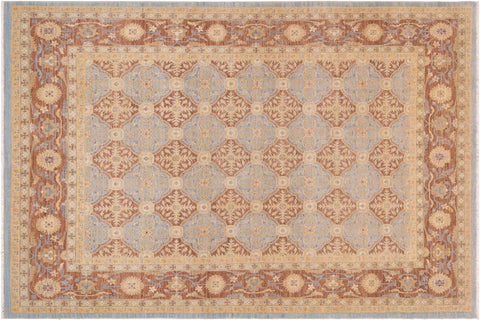 handmade Transitional Kafkaz Lt. Blue Brown Hand Knotted RECTANGLE 100% WOOL area rug 9' x 12'