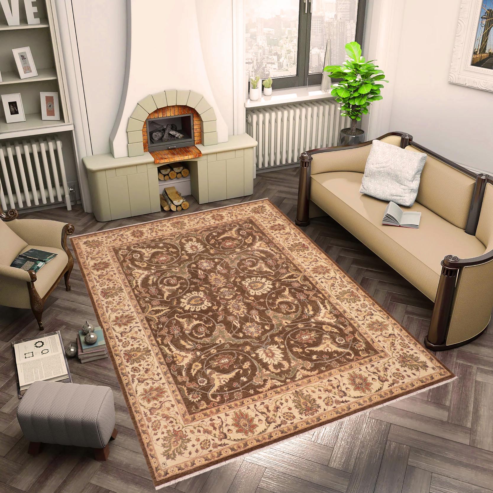 handmade Traditional Kafkaz Brown Beige Hand Knotted RECTANGLE 100% WOOL area rug 8x12