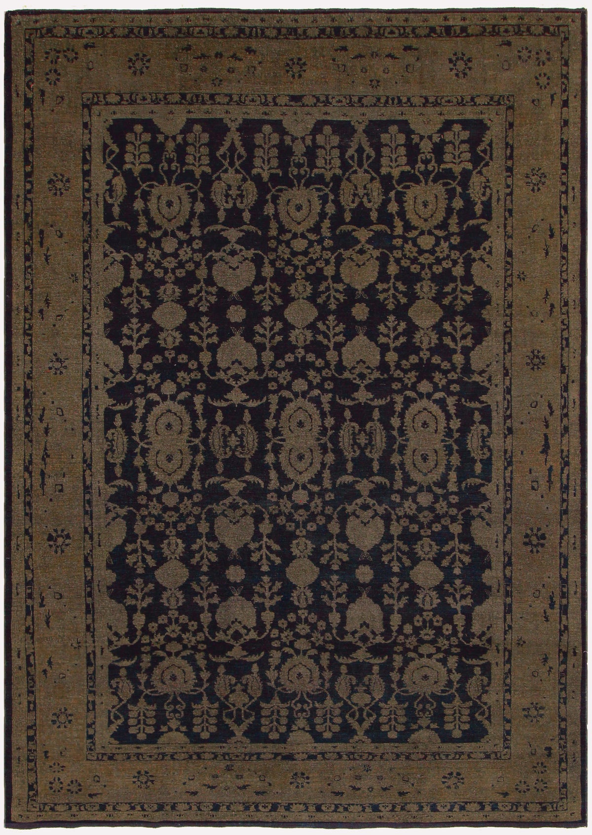 Vintage Distressed Persian Minta Blue/Brown Wool Rug - 8'5''X11'11''