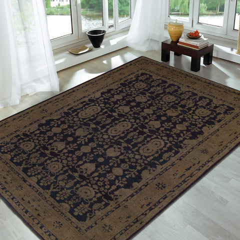 handmade Transitional Vintage Blue Brown Hand Knotted RECTANGLE 100% WOOL area rug 8' x 12'