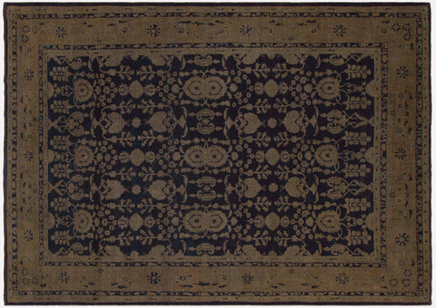 handmade Transitional Vintage Blue Brown Hand Knotted RECTANGLE 100% WOOL area rug 8' x 12'