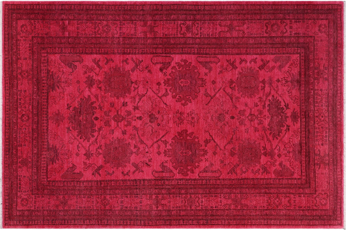 handmade Over Dyed Over Dyed Pink Pink Hand Knotted RECTANGLE 100% WOOL area rug 6' x 9'