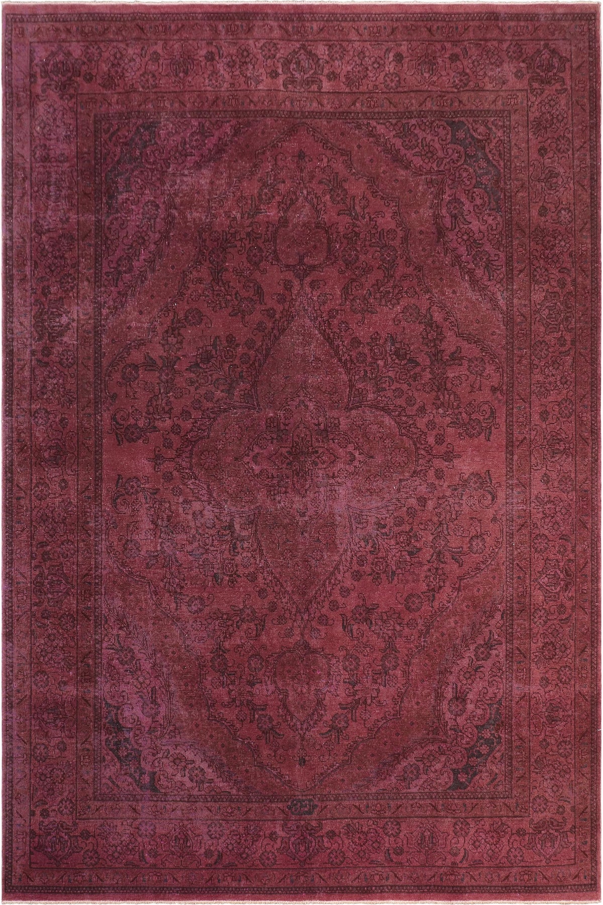 Vintage Distressed Persian Love Purple/Brown Wool Rug - 6'10''X9'8''