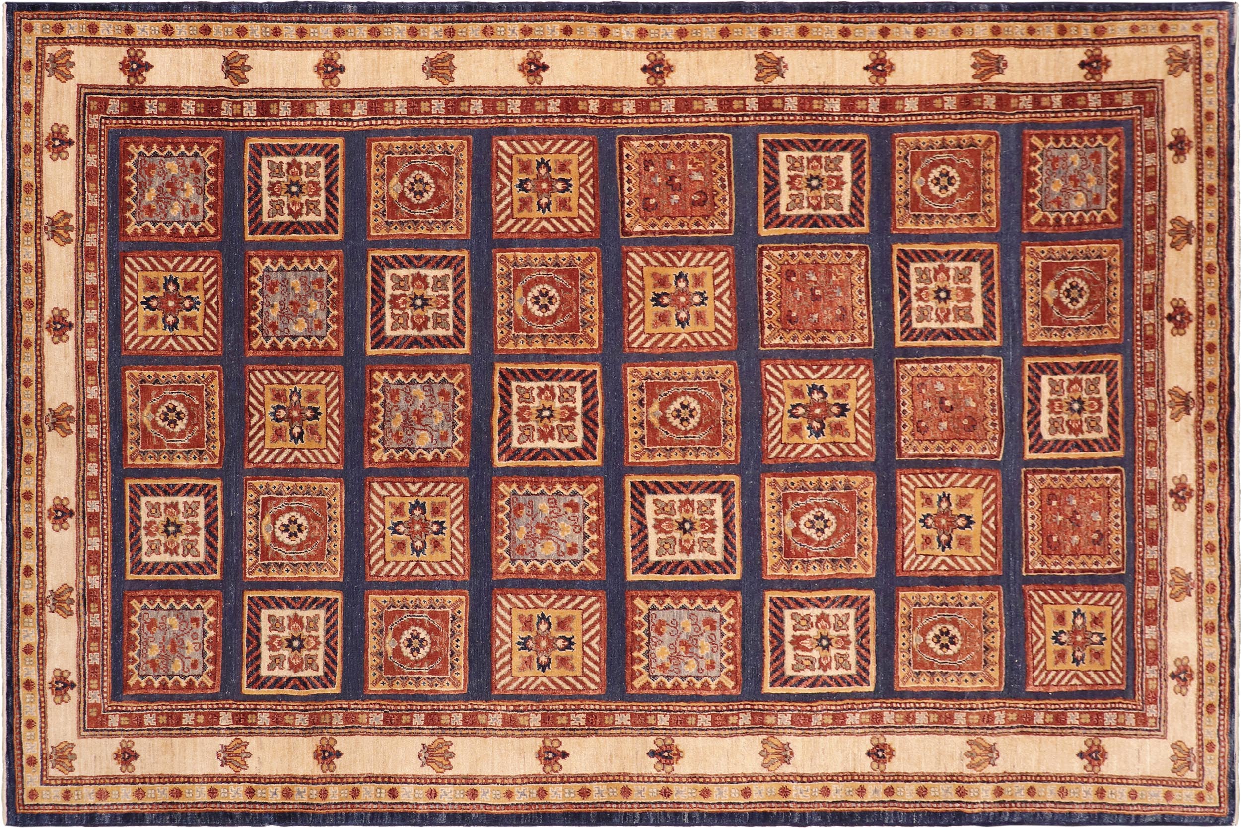 handmade Geometric Berjusta Blue Beige Hand Knotted RECTANGLE 100% WOOL area rug 8' x 10'