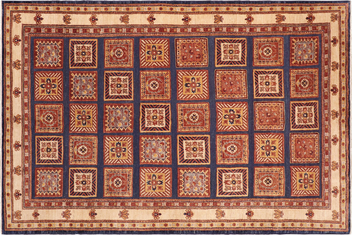 handmade Geometric Berjusta Blue Beige Hand Knotted RECTANGLE 100% WOOL area rug 8' x 10'