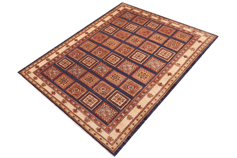 handmade Geometric Berjusta Blue Beige Hand Knotted RECTANGLE 100% WOOL area rug 8' x 10'