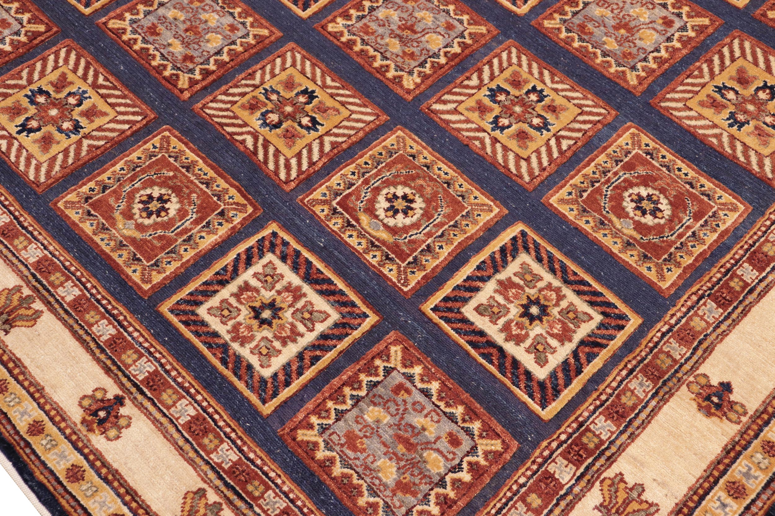 handmade Geometric Berjusta Blue Beige Hand Knotted RECTANGLE 100% WOOL area rug 8' x 10'