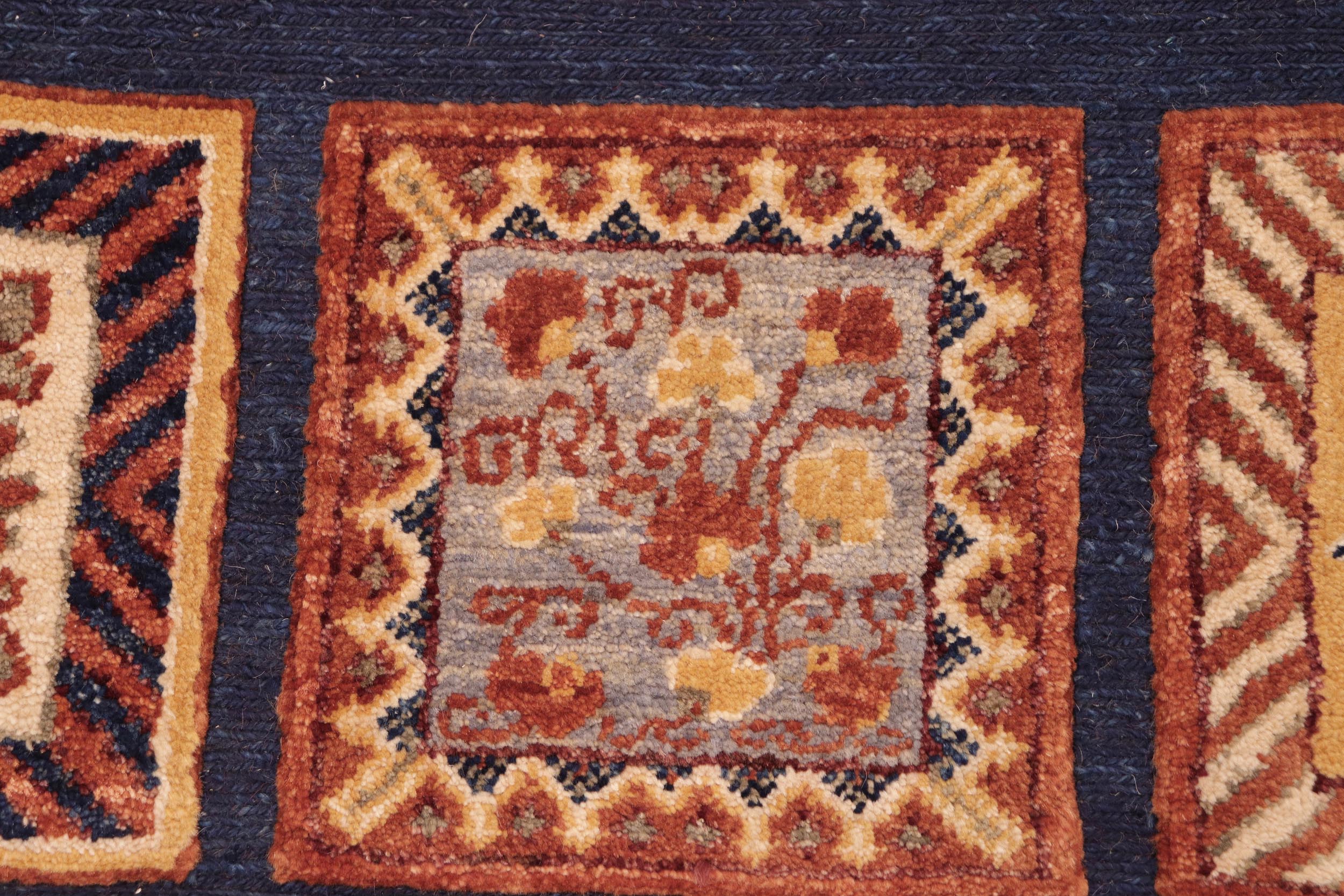 handmade Geometric Berjusta Blue Beige Hand Knotted RECTANGLE 100% WOOL area rug 8' x 10'